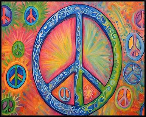 Posterizer 1 pcs- psychedelic funky hippie colorful peace sign 2-Fantasy & Fiction Art-Retro Art- Living Room Bedroom Decor- unframed wall art...