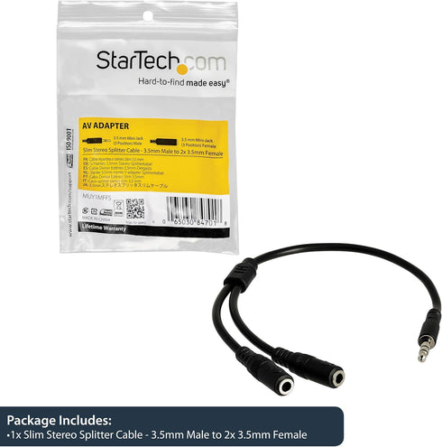 StarTech.com 3.5mm Audio Extension Cable - Slim Audio Splitter Y Cable and Headphone Extender - Male to 2x Female AUX Cable (MUY1MFFS)...