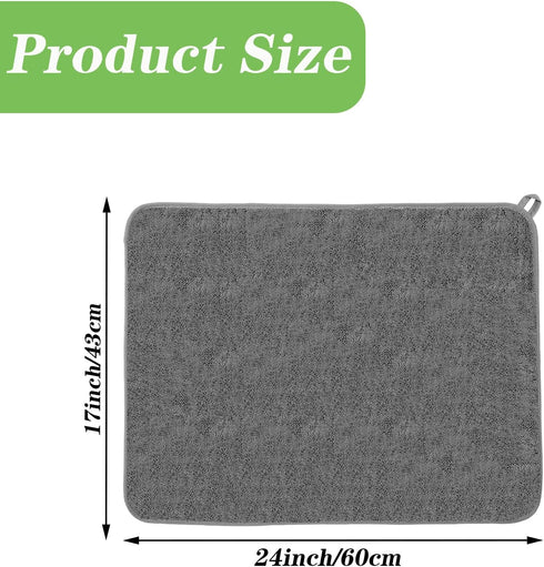 2 Pack Microfiber Dish Drying Mat,24*17 Inch Absorbent Dish Drainer Kitchen Counter,Large Drying Pad for Countertop, Rack and Under Sink(Gray)...