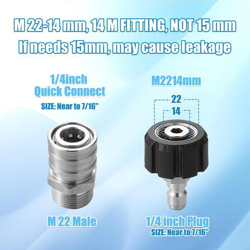 RIDGE WASHER Pressure Washer Adapter Set, Stainless Steel, Gun to Wand, M22 to 1/4'' Quick Connect, 4 Pcs...