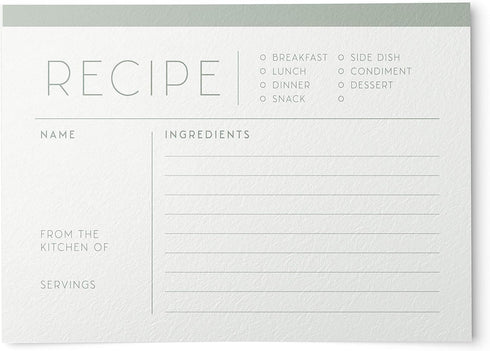 48 Water Resistant Recipe Cards, Simple & Modern, Double-Sided, Multi-Colors (Sage Green)...