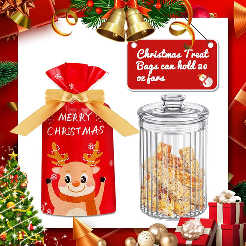 DLY 50 Pcs Christmas Candy Bag Christmas Treat Bags Candy Goodies Plastic Drawstring Gift Bags Merry Christmas Treat Bags for Birthday Party Snack...