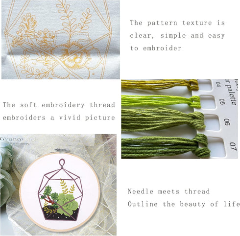 3* Embroidery Kit, Beginner Adult Embroidery Material Pack, Green Plants, Succulents Pattern Collection…......