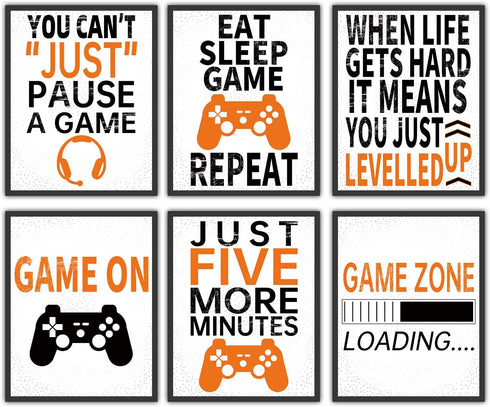 Noare Video Game Canvas Printing Wall Art Funny Gaming Poster Inspirational Quote Picture for Kids Teen Boy room Bedroom Playroom Home Decor,6 pcs...