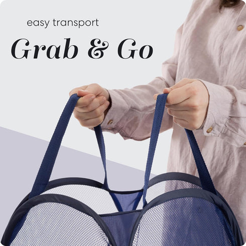 Handy Laundry Collapsible Mesh Foldable Hamper 14" x 14' x 24" Navy Blue...