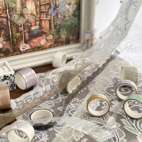 6 Rolls Lace Patterns PET Tapes Floral Arts Decorative Tape Set Adhesive Transparent Masking Tapes for DIY Craft, Kids, Scrapbook, DIY, Gift Wrapp...