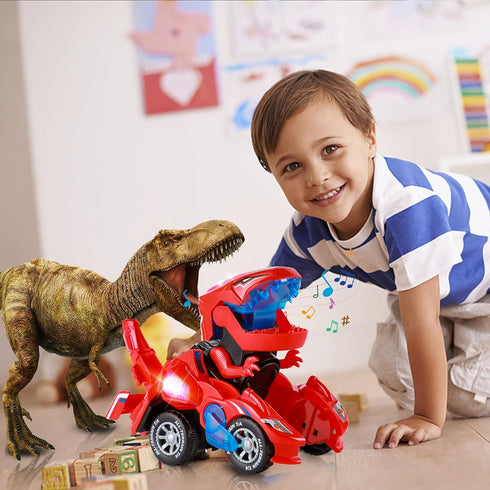 Dinosaur Toys for Kids 3-5: Transforming Dinosaur Car Toy with Light Music for Toddlers 1 2 3 4 5 Year Old Boys Girls - Dino Transformer Toys Cars...