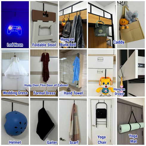 Over The Door Hooks 5.5" 4Pcs for 1 3/8" Door Black Plastic Coating Wreath Door Hanger Hook for Hanging Ironing Board Towel Rack Bathroom Closet C...