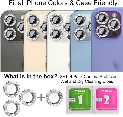 Nothers 3 Pack Bling Camera Lens Protector Compatible with iPhone 12/12 Pro /12 Mini/11/11 /11 Max, HD Tempered Glass Screen Protector, Glitter Pr...