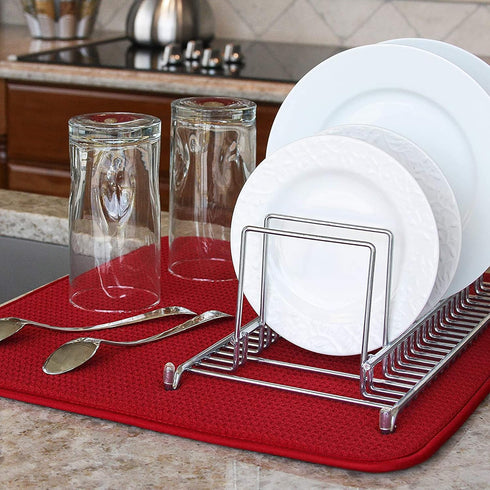Dish Mat Absorbent, Reversible, Microfiber,Dish Drying Mat for Kitchen,Machine Washable Farmhouse Dishes Drainer for Countertop Fast Drying, Red D...