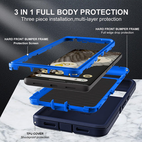 for Google Pixel 7 Pro Case, Military Grade Heavy Duty Shockproof/Drop Proof/Dust Proof Case with 2Pcs Self Healing Flexible TPU Screen Protector ...