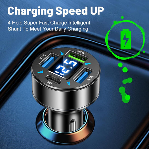 Fast Car Charger,4 Ports Cigarette Lighter USB Charger with LED Voltmeter,PD3.1/Super Port Car Charger Adapter Fast Charging,Compatible with iPhon...