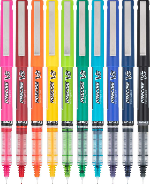 Pilot, Precise V5, Capped Liquid Ink Rolling Ball Pens, Extra Fine Point 0.5 mm, Assorted Colors, Pack of 10...