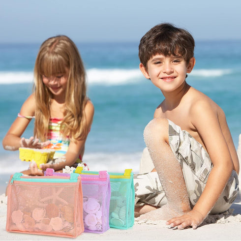 Tagitary Beach Toy Mesh Beach Bag Kids Shell Collecting Bag Beach Sand Toy Shells Beach Toys Swimming Accessories for Boys and Girls(Only Bags,A S...