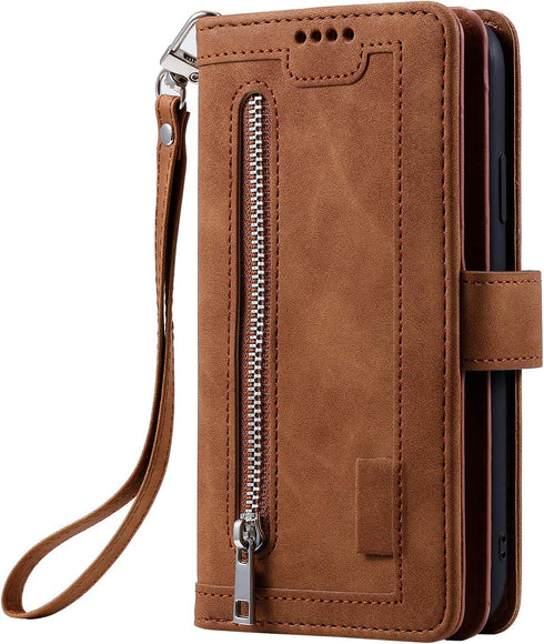 EYZUTAK Wallet Phone Case for Samsung Galaxy A51(4G), Retro Matte 9 Card Holder Slots Zipper Pocket Case PU Leather Magnetic Closure Kickstand wit...