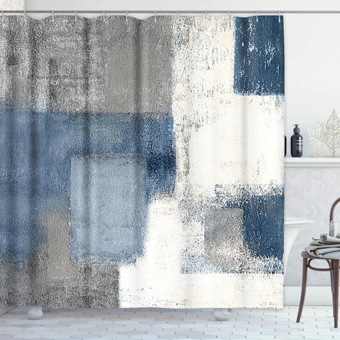ArtSocket Shower Curtain Gray Contemporary Blue and Grey Abstract Painting White Interior Home Bathroom Decor Polyester Fabric Waterproof 72 x 72 ...