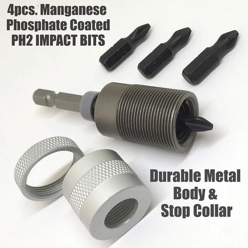 ELECTRIC DRILL to SCREWGUN CONVERTER Adjustable Clutch Drywall Tool Screw Depth Setter w/Manganese S2 Phillips 2 Screwdriver Bit | Countersink Ply...