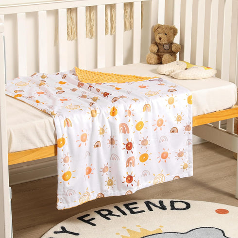 Sun Baby Blanket for Boys Girls Unisex Soft Plush Nursery Blankets Double Layer Dotted Backing sun printed Bed Throws for Crib Stroller Swaddle Re...