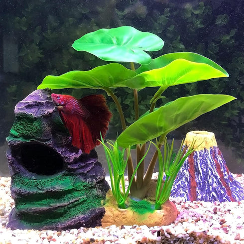 COOSPIDER Betta Fish Leaf Pad Hammock Aquarium Decoration Cichlid Fish Tank Resin Rock Mountain Cave Ornaments Fish Bowl Decorations for Sleeping ...