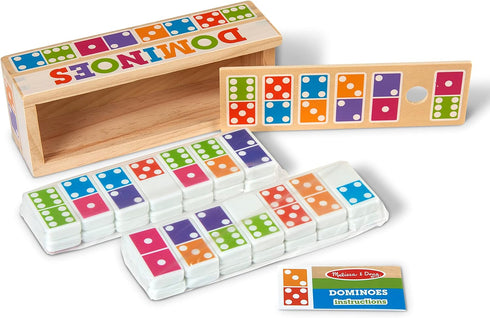 Melissa & Doug Dominoes Tabletop Game with 28 Colorful Tiles in Wooden Storage Box...