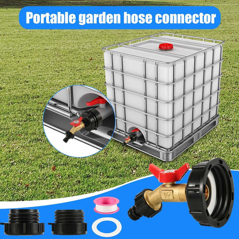 IBC Tote Adapter, 2 Sizes 275-330 Gallon IBC Bag Tank Fittings 1/2in Solid Brass Water Shut-Off Valve Faucet 2.44in Fine Thread & 2.36in Coarse Th...