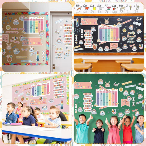 SATINIOR 85 Pcs Boho Calendar Bulletin Board Set Rainbow Classroom Bulletin Board with Month Weather Chart Ctp Calendar Seasons and Days of The We...