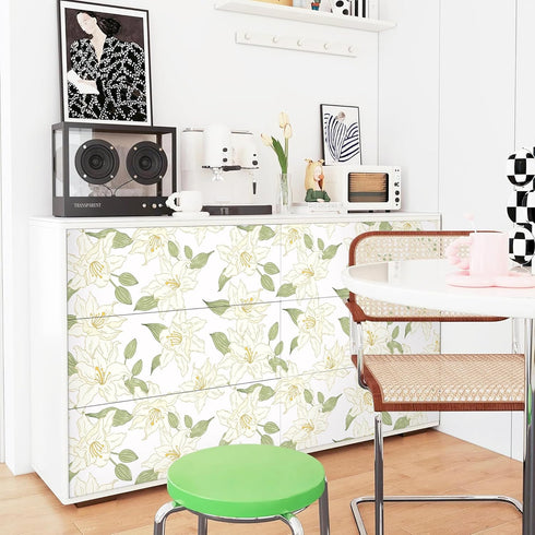 16.1"x78.7" White and Green Peel and Stick Wallpaper Boho Floral Contact Paper Removable Wallpaper Self-Adhesive Wallpaper Decorative Wall Cabinet...