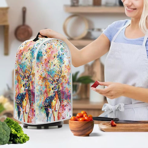 Deer Pattern Blender Dust Cover,Watercolor Fingerprint Protection Cover for Juicers or Coffee Maker,Home Kitchen Appliance Cover for Stain Dust Re...