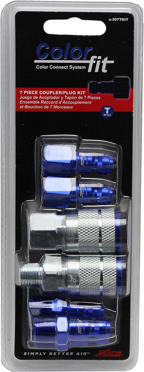 Milton ColorFit Coupler & Plug Kit (5 Piece), T-Style 1/4 NPT Blue, S-307TKIT...