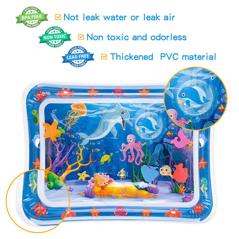 Tummy Time Water Mat with Squeakers, Baby Toys for Infants and Toddlers 3 6 9 Months, Baby Squeaky Toys, Senory Develop Toys...