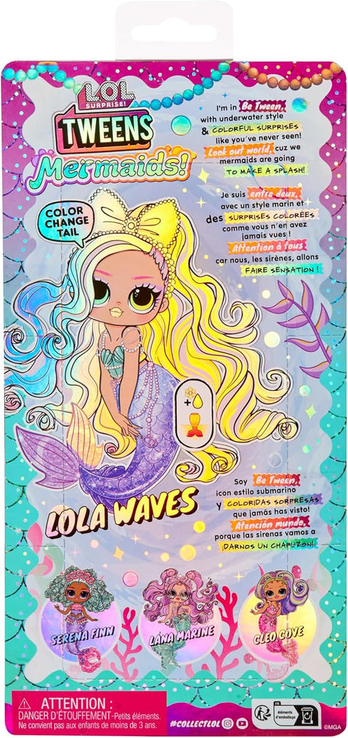 LOL Surprise Tweens Mermaid Lola Waves Fashion Doll with Color Changing Tail, Movable Fin, and Beautiful Accessories – Toy Gift for Kids Ages 4+...