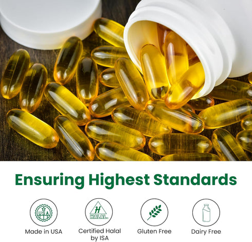 Zaytun Halal Fish Oil 1200mg Omega 3, Premium EPA/DHA, One Per Day, Supports Brain, Heart, Joint Health - 4 Months Supply, Lemon Flavor, Keto Frie...