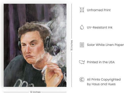 HAUS AND HUES Elon Musk Poster - Funny Trippy Wall Art, Cool Dorm Poster for Guys Bedroom, Meme Art for Game Room, College Decor, Unframed 12x16...