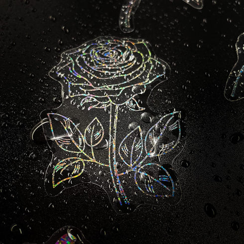 Holographic Glitter Flower Stickers (100 Pieces), Large Transparent Waterproof Stickers, Decorative Plant Stickers for Scrapbooking, Bullet Journa...