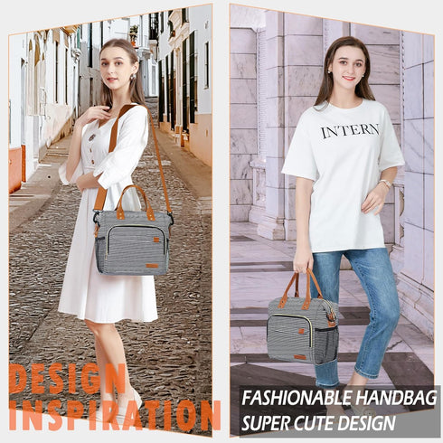 TuErCao Lunch Bag Women Insulated Lunch Box for Work Leakproof Soft Cooler for Picnic Travel Road Trips, Loncheras para Mujer Adult, Stripes...
