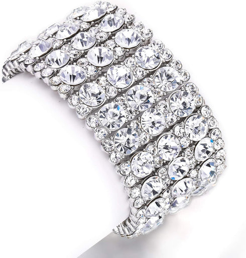 EVER FAITH Women's Round Shaped Austrian Crystal Wedding 3 Layers Luxury Elastic Stretch Bracelet...