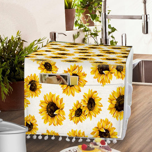Microwave Oven Top Cover Dustproof Linen Machine Protector Decorative Kitchen Appliance Cover with Side Storage Pockets 11.8x35.4inches Blooming S...