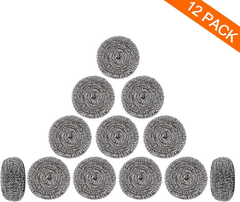 12Pack Upgraded Steel Wool Scrubbers by ovwo - Premium Stainless Steel Scrubber, Metal Scouring Pads, Steel Wool Pads, Kitchen Cleaner, Heavy Duty...