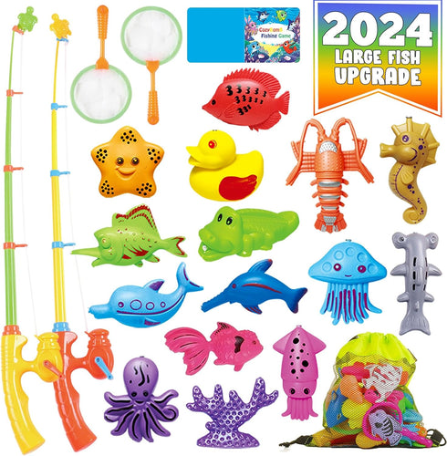 CozyBomB™ Magnetic Fishing Toys Game Set for Kids | Water Table Bathtub Kiddie Pool Party with Pole Rod Net, Plastic Floating Fish-Toddler Color O...