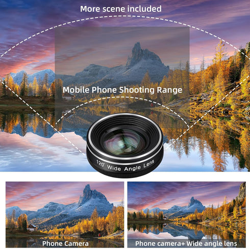 Phone Camera Lens, Godefa 3 in 1 Phone Lens kit-205° Fisheye Lens + Macro Lens + 120° Wide Angle Lens,Clip on Cell Phone Camera Lens Kits Compatib...