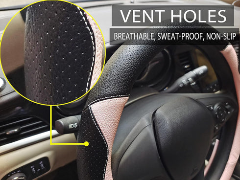 Stylish Cute Cat Steering Wheel Cover for Women Girl,Leather Auto Car Steering Wheel Cover Universal Fit 15 Inch Car Interior Accessories (Black&P...