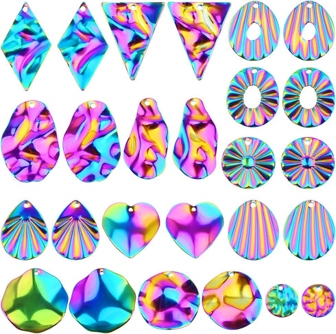 26 Pieces Geometric Shape Earring Blanks Charms Stainless Steel Rainbow Color Blank Pendants Stamping Dangles for DIY Necklace Crafts Jewelry Maki...