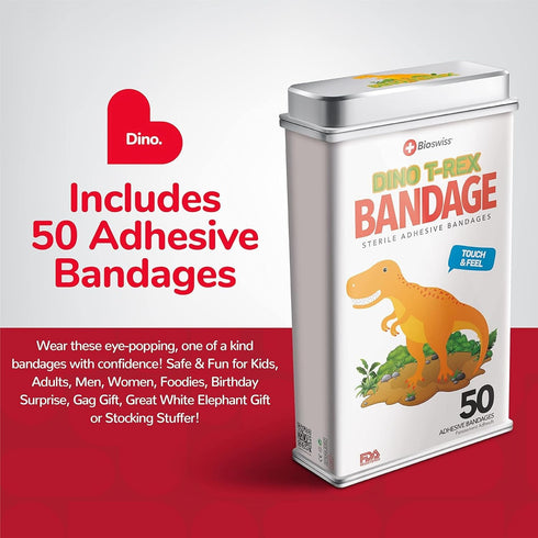 BioSwiss Bandages, Dinosaur Shaped Self Adhesive Bandage, Latex Free Sterile Wound Care, 50 Count...