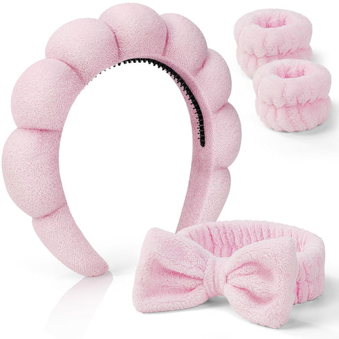 Spa Headband for Washing Face, Skincare Headbands and Wrist bands Set, Terry Cloth Makeup Headband, Puffy Anti-Slip Face Wash Headbands for Women ...