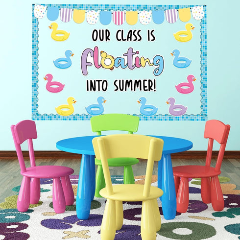 Summer Bulletin Board Decorations Floating Into Summer Classroom Bulletin Board Border Duck Summer Pool Float Paper Cutouts for Classroom Window W...