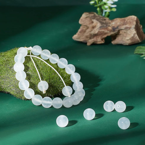 CHGCRAFT 8mm 49Pcs Natural Selenite Beads Stands Round Loose Beads Necklace Bead Loop for Jewelry Making, 1Strand 15.7inch, White...
