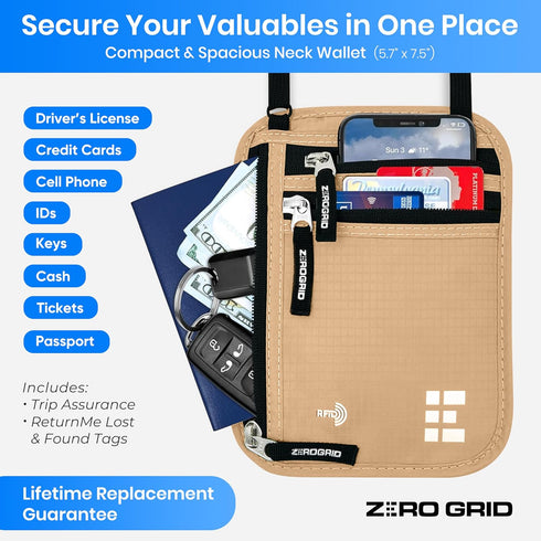 Neck Wallet for Travel & Passport Holder with RFID Blocking - Slim & Easy to Conceal Nylon Travel Pouch for men & women - Holds Phone, Cash, Cards...