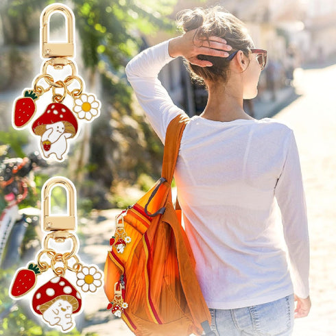 2Pcs Cute Keychains For Women, Kawaii Keychain Strawberry Flowers Keychain Keyring Charms for Women Girls, Key Ring Charm for Purse Backpack...