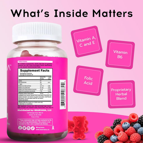 BEARVANA Top Support Gummies for Women | Support Natural Balance and Confidence | Fitness Supplement | Essential Vitamins | 9 Herbs Including Fenu...
