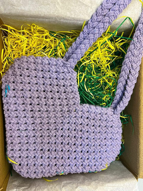 JESSICA Cotton Boho Macrame Handmade Heart Shaped Handbag Birthday Ladies Gift, lavender....